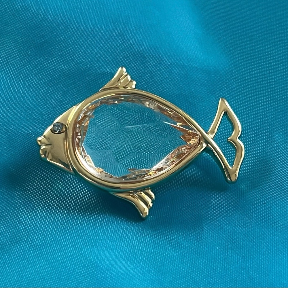 Gold Fish Brooch with Translucent Stone Body and Rhinestone Eye